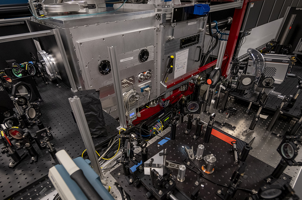 The set up of optical equipment as seen at the Berkeley Lab Laser Accelerator (BELLA) at Lawrence Berkeley National Laboratory, 05/25/2021, Berkeley, California.  (Credit: Thor Swift/Berkeley Lab) 