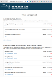 screenshot of HPCS OTP Token management page