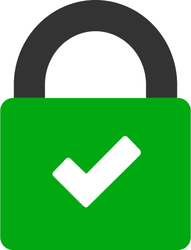 Green checkmark on lock to denote security.