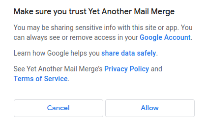 Allow YAMM to access Google account data.