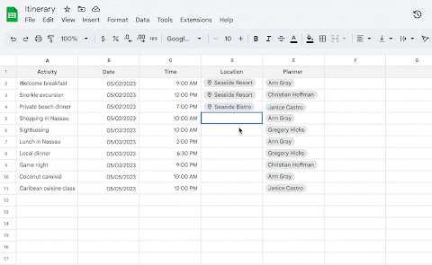 Insert Place chips into Google Sheets. (Credit: Google)