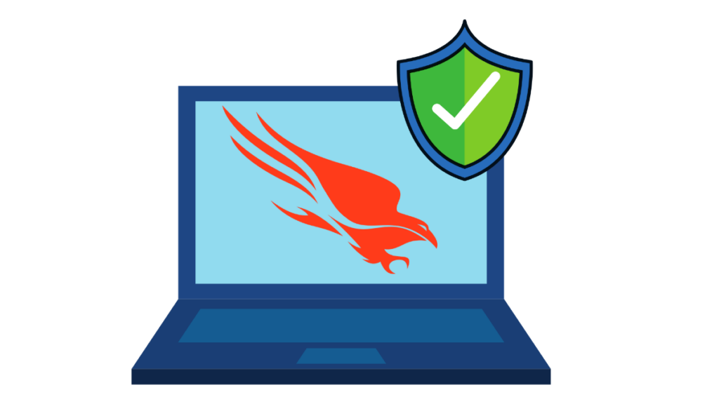 CrowdStrike Falcon is the Lab's official antivirus software. Image description: Graphic of a laptop with the CrowdStrike Falcon logo on the screen and a green cyber security checkmark icon.