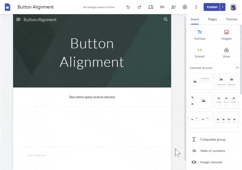 Aligning buttons in Google Sites.