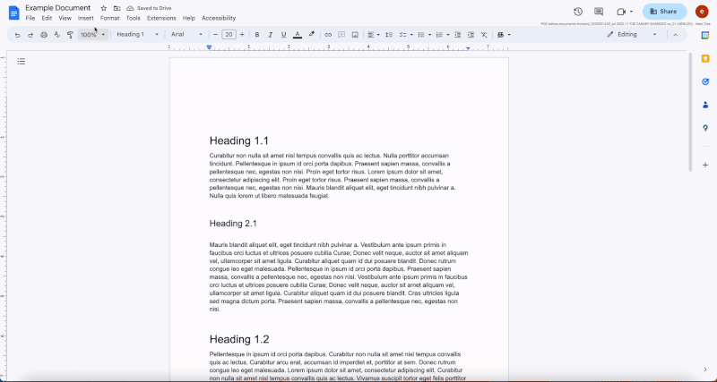Changes to table of contents in Google Docs.