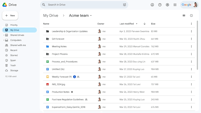 New location picker to help users move files in Google Drive.