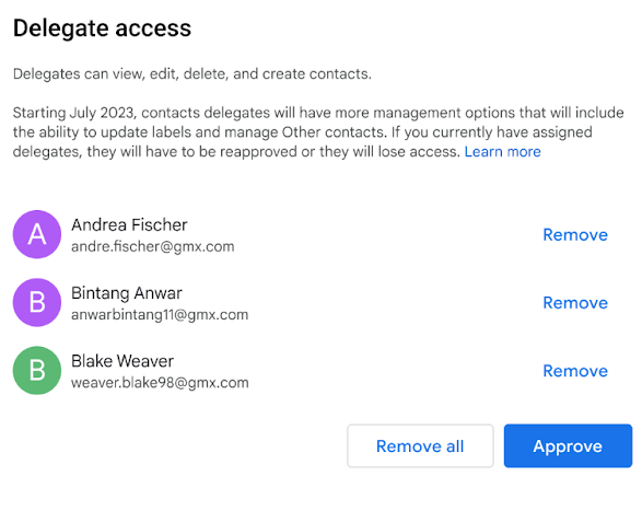 Expanded access and functionality coming in July 2023 for Google Contacts delegates