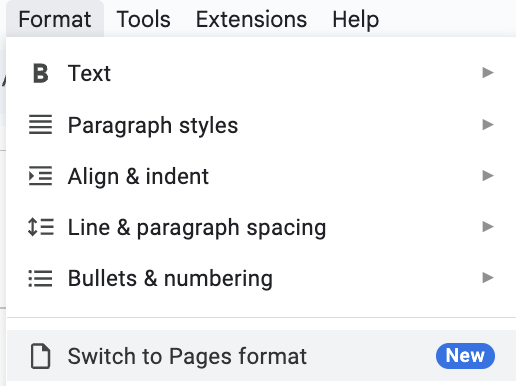 Switch between Pages and Pageless format in Google Docs
