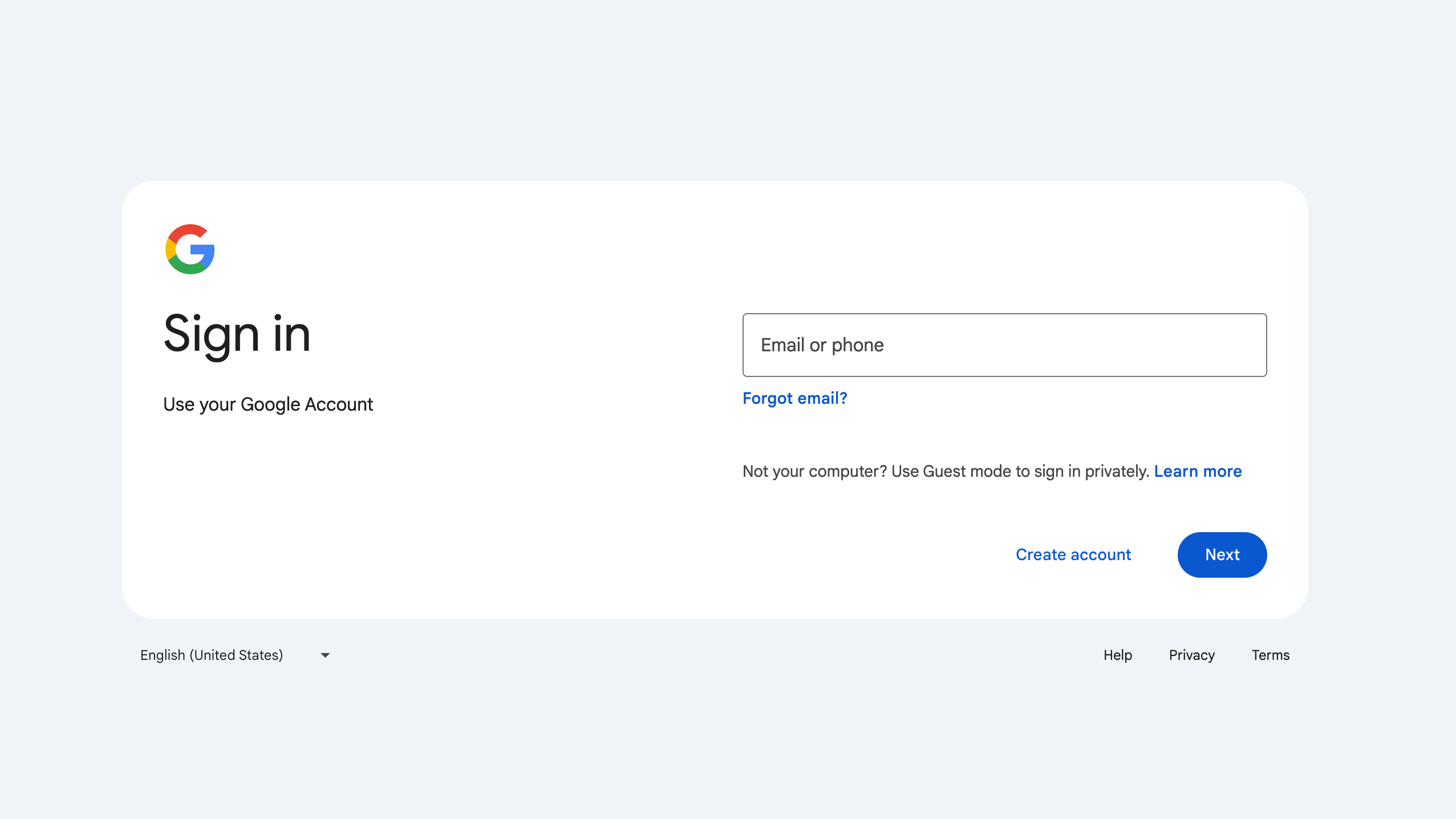 The updated design of the new Google sign-in page.