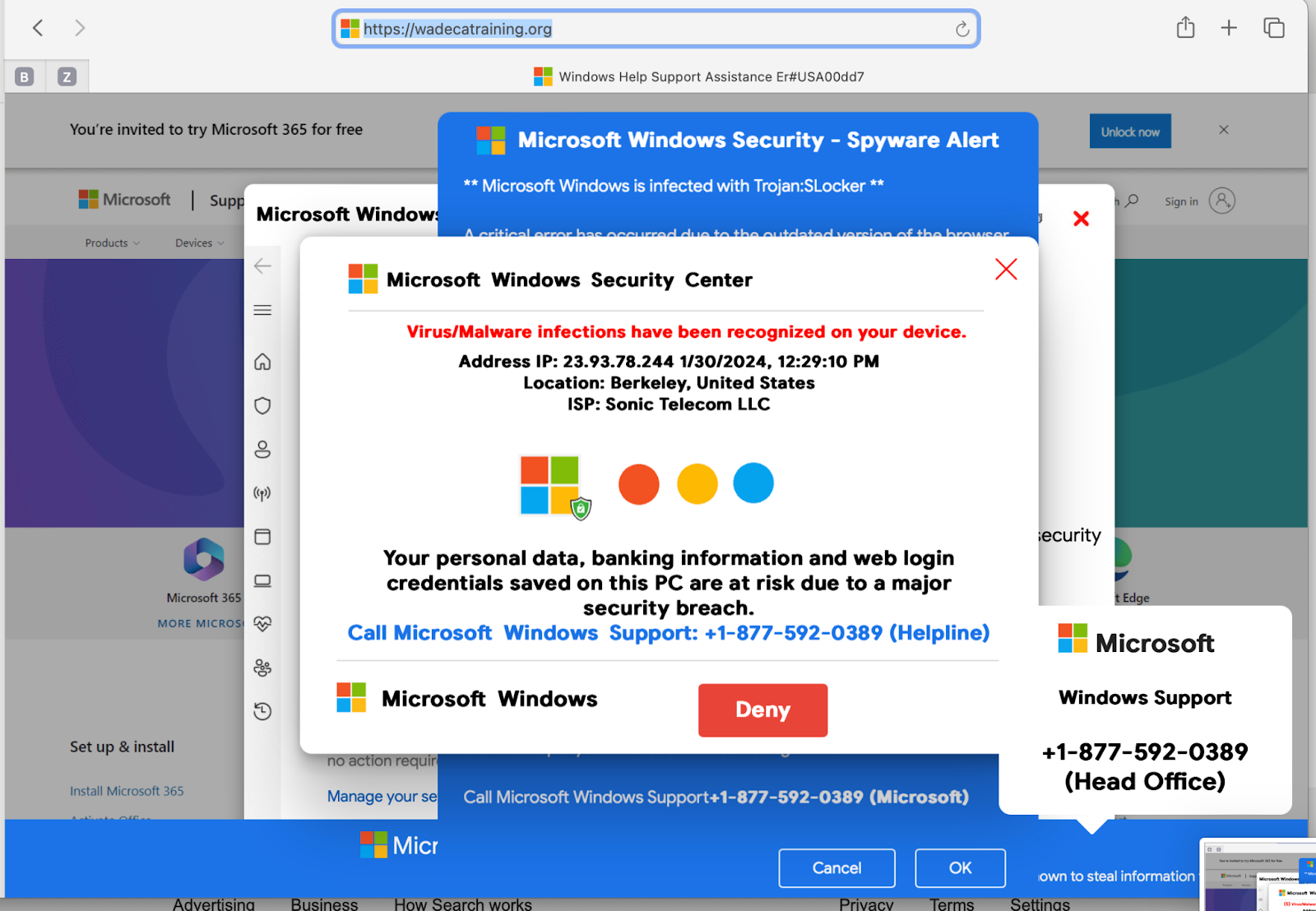 Fake Microsoft Windows Security pop-up window
